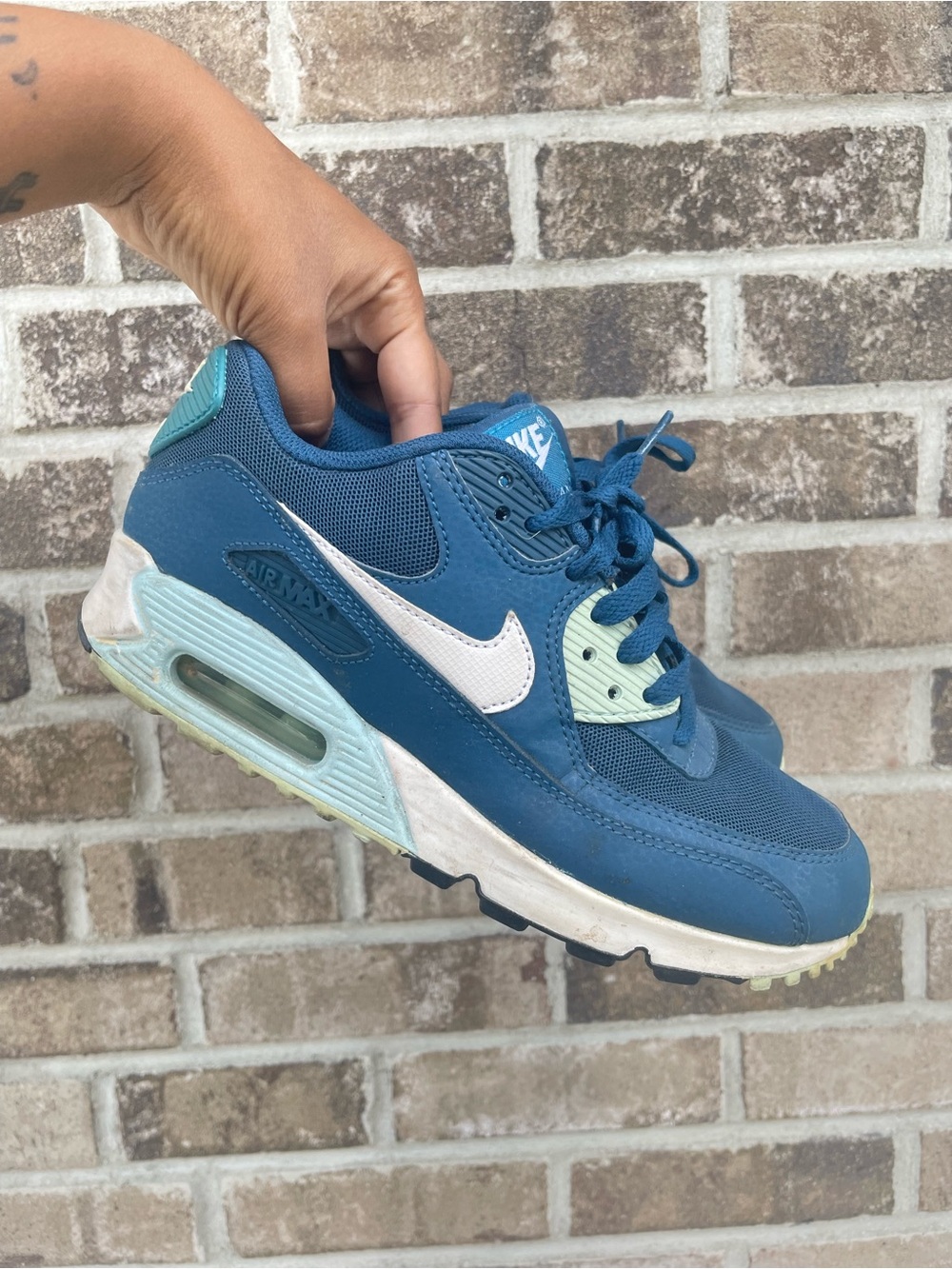 Nike women’s air max 90 Blue Teal White retro Sneakers 6.5